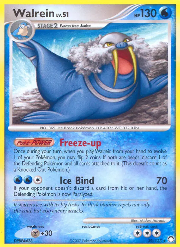 Walrein Rare Pokemon card #39 from Mysterious Treasures