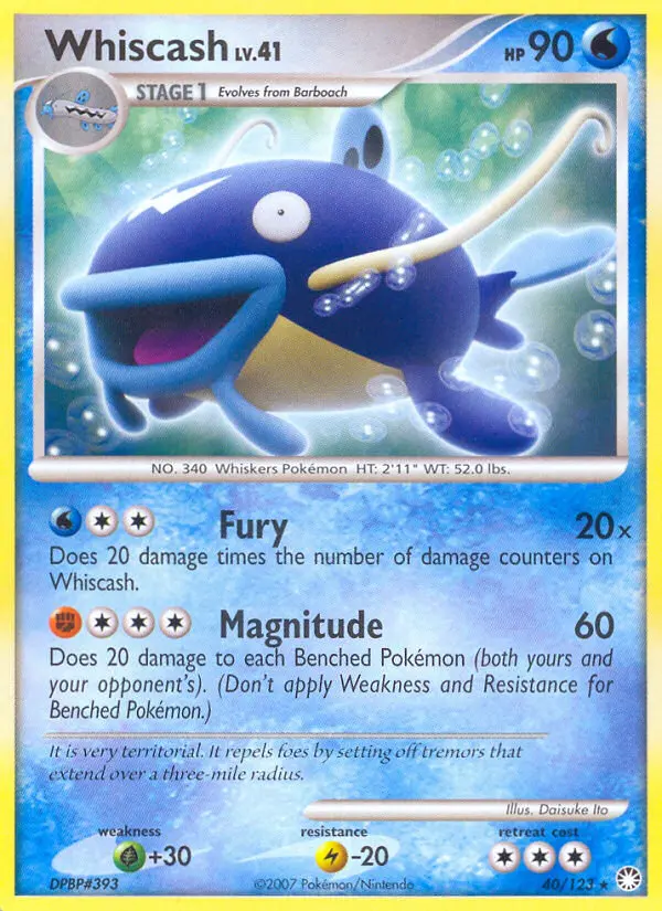 Whiscash Rare Pokemon card #40 from Mysterious Treasures
