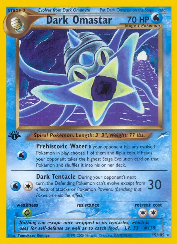 Dark Omastar Rare Pokemon card #19 from Neo Destiny