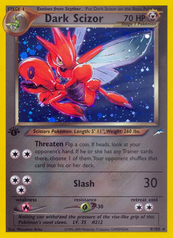 Dark Scizor Rare Pokemon card #9 from Neo Destiny
