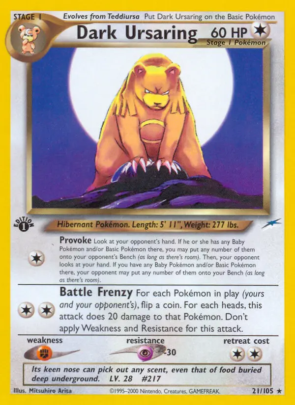 Dark Ursaring Rare Pokemon card #21 from Neo Destiny