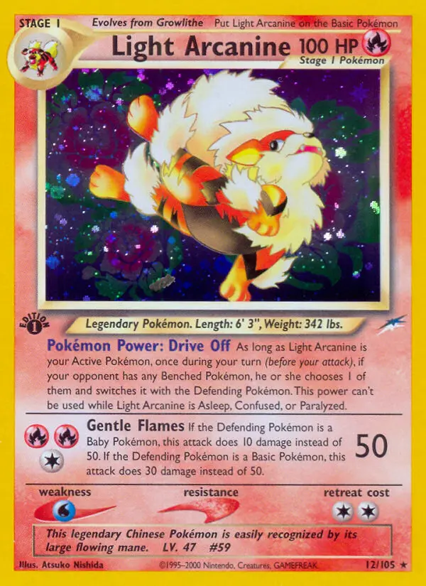 Light Arcanine Rare Pokemon card #12 from Neo Destiny