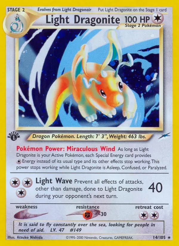 Light Dragonite Rare Pokemon card #14 from Neo Destiny