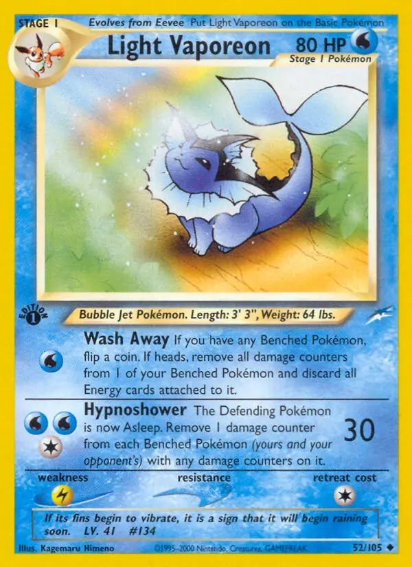 Light Vaporeon Uncommon Pokemon card #52 from Neo Destiny