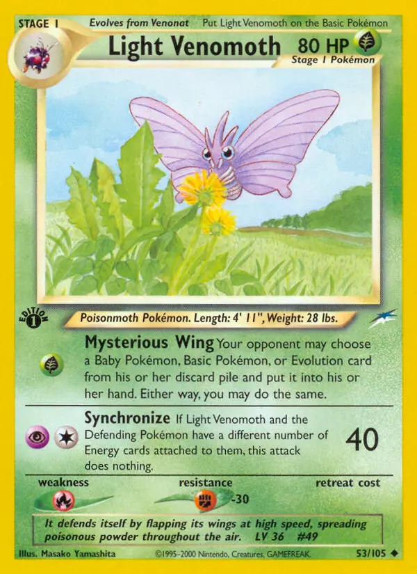 Light Venomoth Uncommon Pokemon card #53 from Neo Destiny