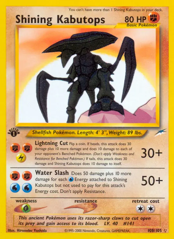 Shining Kabutops Rare Pokemon card #108 from Neo Destiny