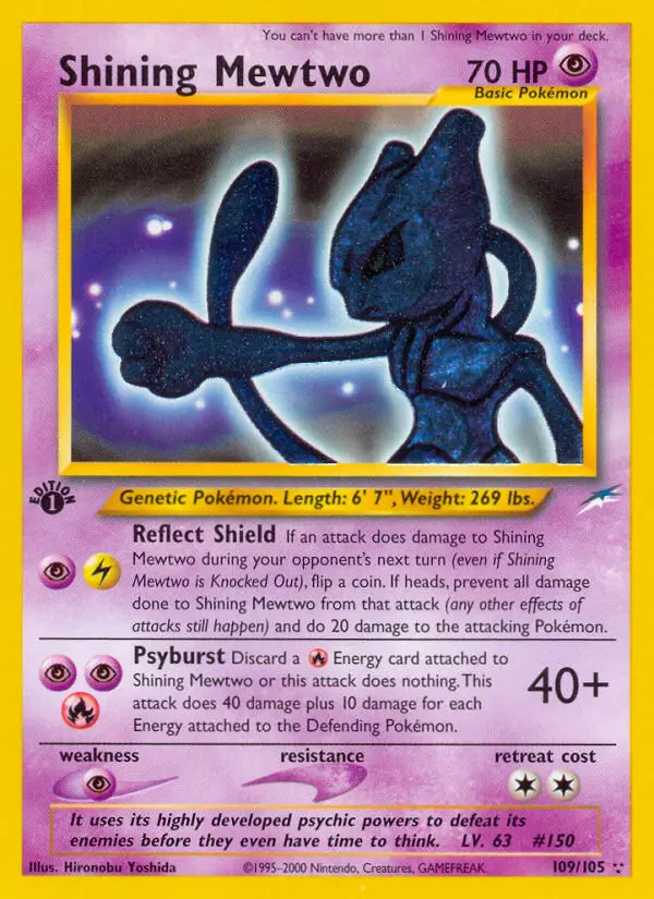 Shining Mewtwo Rare Pokemon card #109 from Neo Destiny