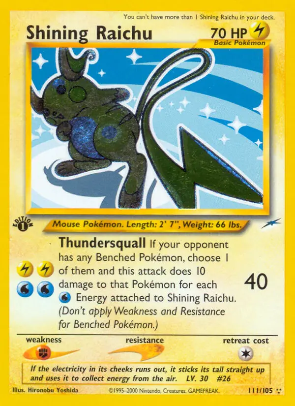 Shining Raichu Rare Pokemon card #111 from Neo Destiny
