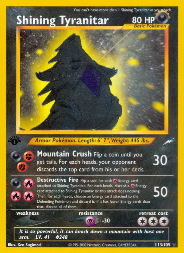 Shining Tyranitar Rare Pokemon card #113 from Neo Destiny