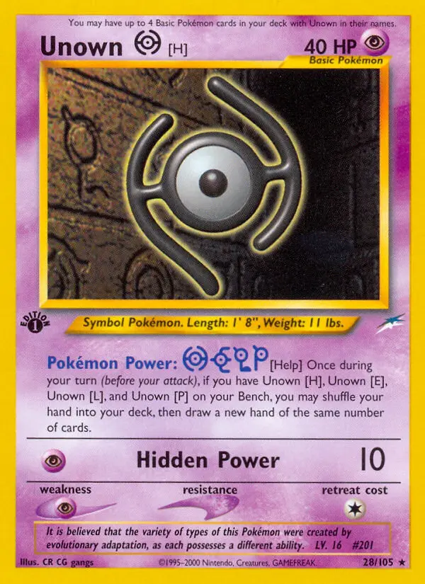 Unown [H] Rare Pokemon card #28 from Neo Destiny