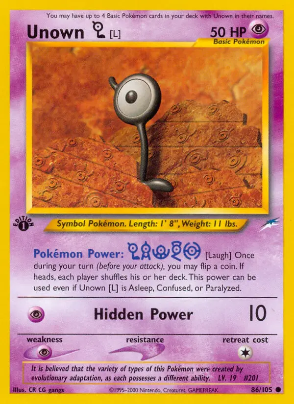 Unown [L] Common Pokemon card #86 from Neo Destiny