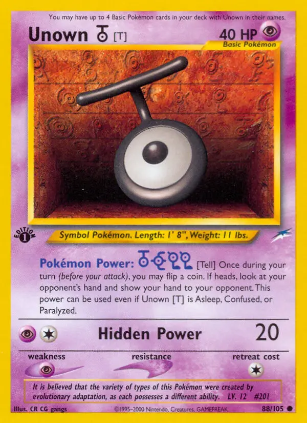 Unown [T] Common Pokemon card #88 from Neo Destiny
