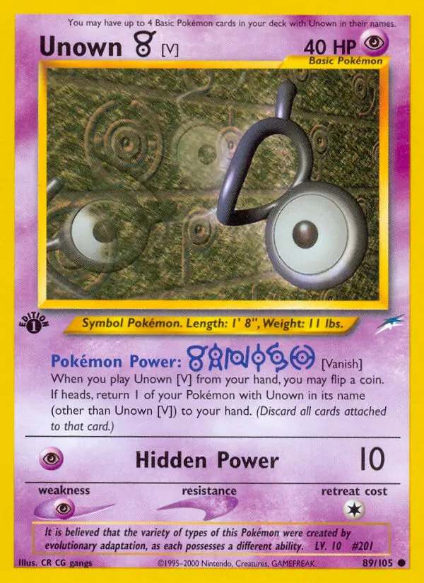 Unown [V] Common Pokemon card #89 from Neo Destiny