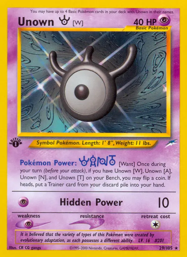 Unown [W] Rare Pokemon card #29 from Neo Destiny