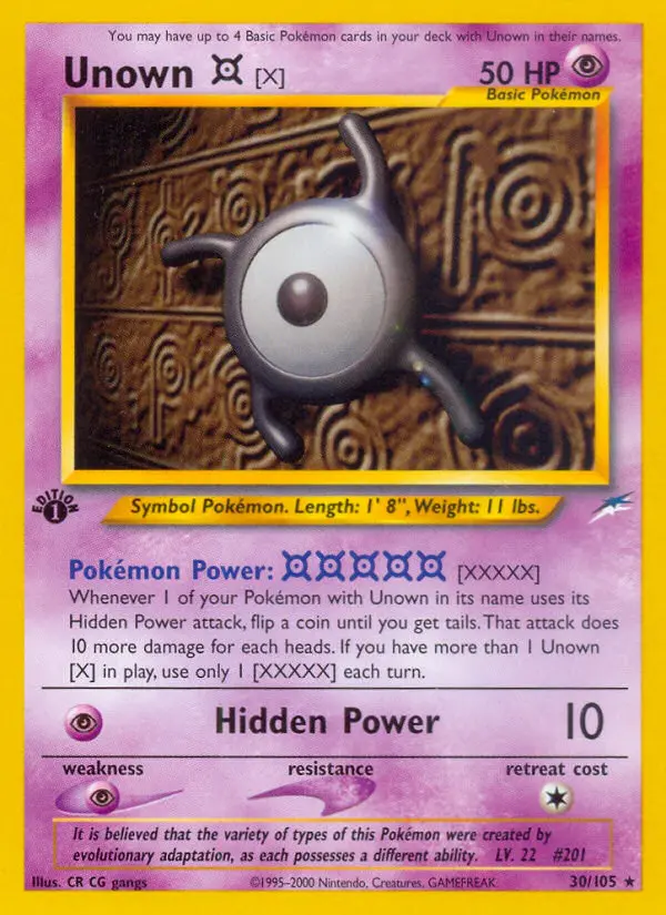 Unown [X] Rare Pokemon card #30 from Neo Destiny