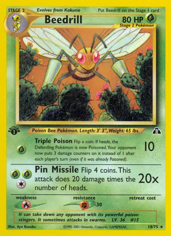 Beedrill Rare Pokemon card #18 from Neo Discovery