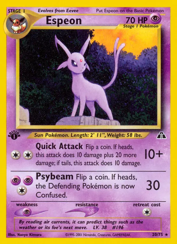 Espeon Rare Pokemon card #20 from Neo Discovery