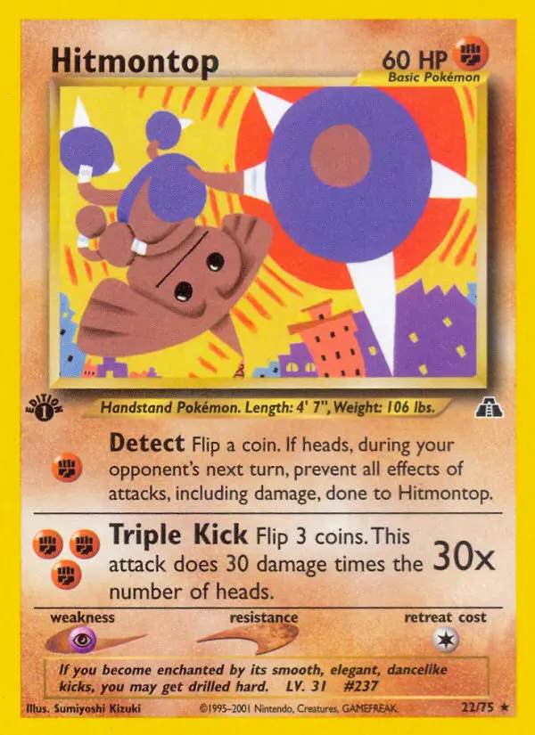Hitmontop Rare Pokemon card #22 from Neo Discovery