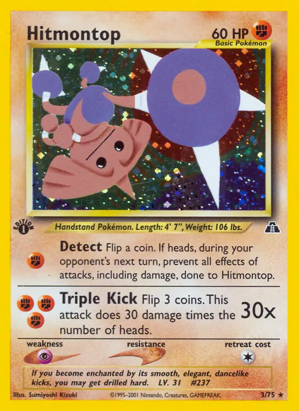 Hitmontop Rare Pokemon card #3 from Neo Discovery