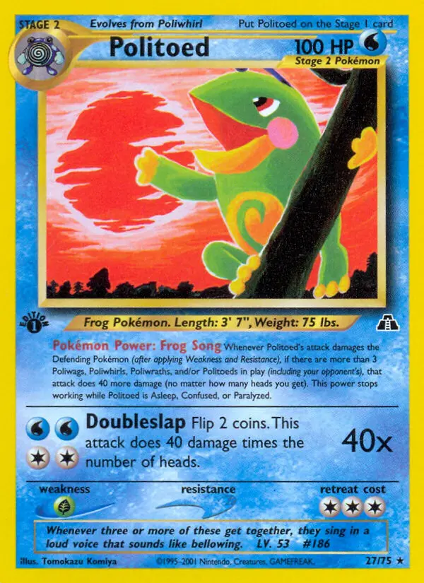 Politoed Rare Pokemon card #27 from Neo Discovery
