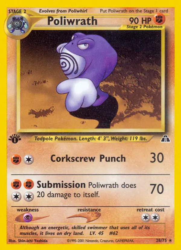 Poliwrath Rare Pokemon card #28 from Neo Discovery