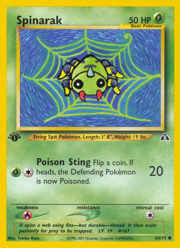 Spinarak Common Pokemon card #64 from Neo Discovery