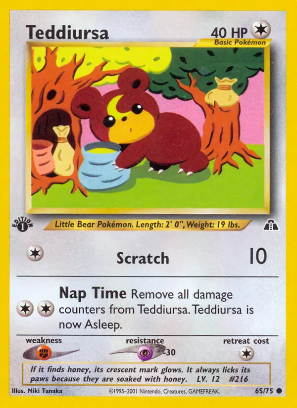 Teddiursa Common Pokemon card #65 from Neo Discovery