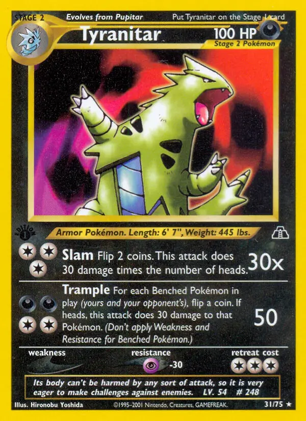 Tyranitar Rare Pokemon card #31 from Neo Discovery