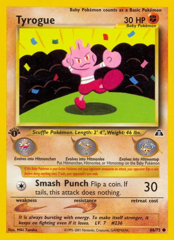 Tyrogue Common Pokemon card #66 from Neo Discovery