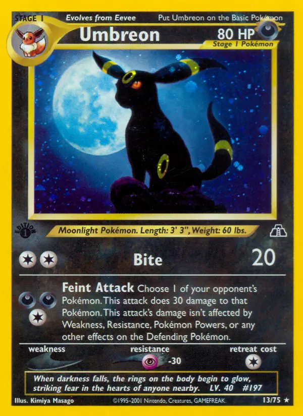 Umbreon Rare Pokemon card #13 from Neo Discovery
