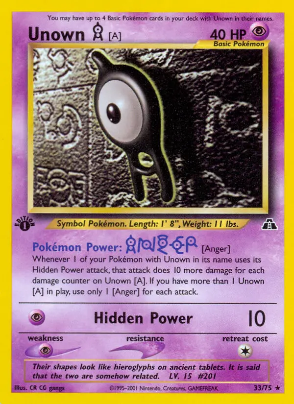 Unown [A] Rare Pokemon card #33 from Neo Discovery