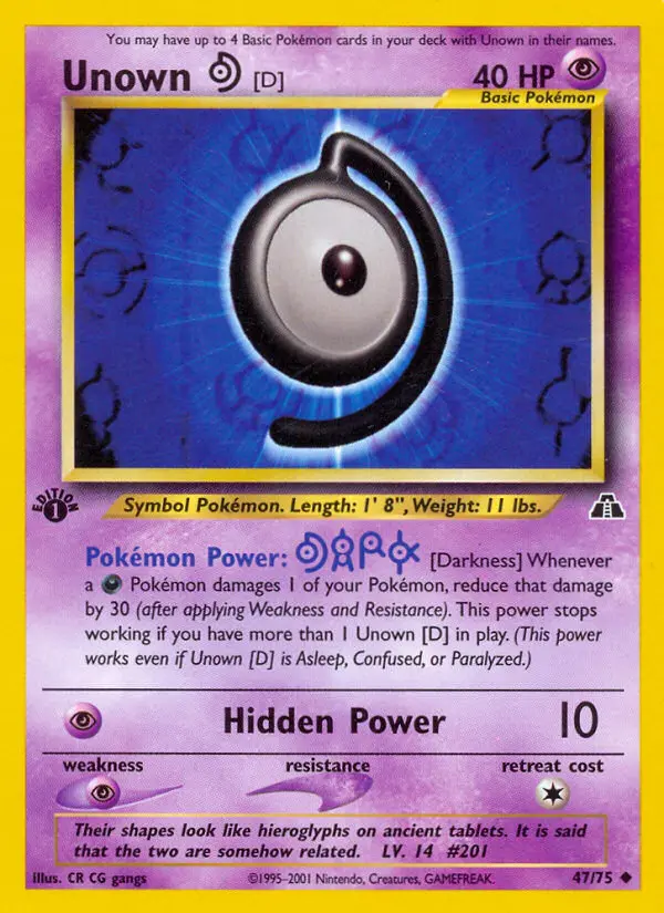 Unown [D] Uncommon Pokemon card #47 from Neo Discovery