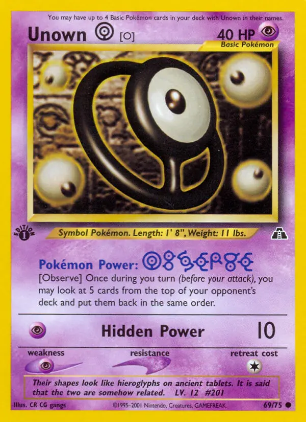 Unown [O] Common Pokemon card #69 from Neo Discovery