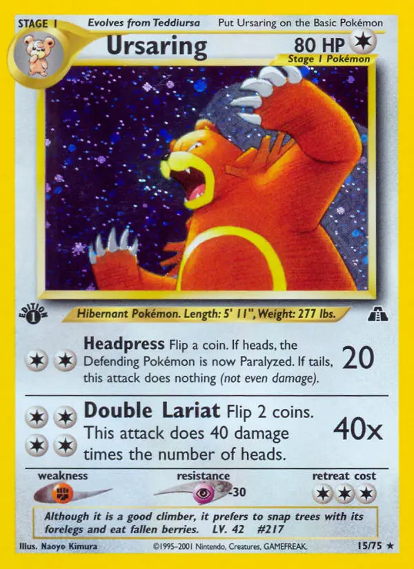 Ursaring Rare Pokemon card #15 from Neo Discovery