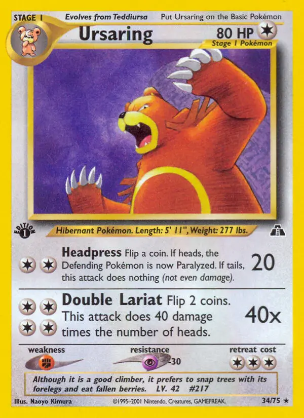Ursaring Rare Pokemon card #34 from Neo Discovery