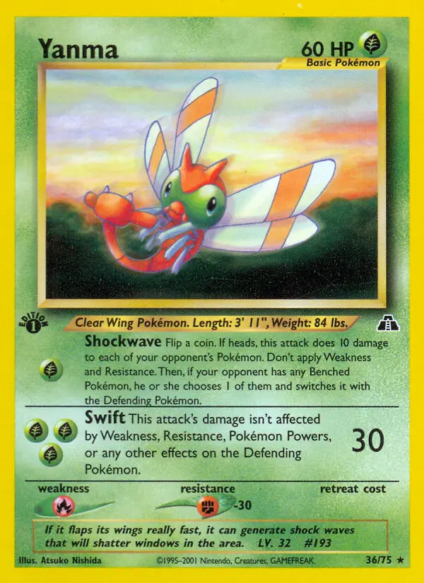 Yanma Rare Pokemon card #36 from Neo Discovery