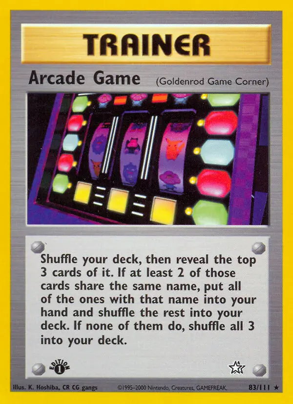 Arcade Game Rare Pokemon card #83 from Neo Genesis