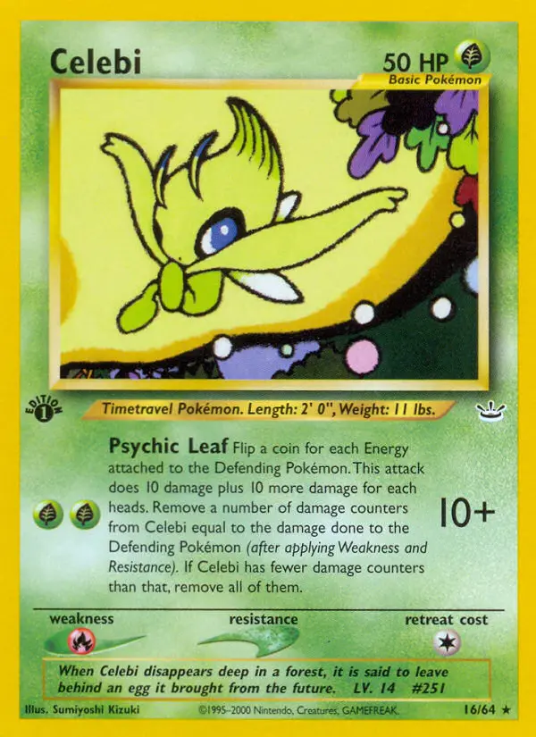 Celebi Rare Pokemon card #16 from Neo Revelation