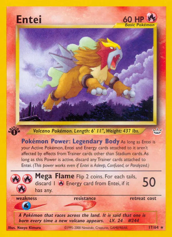 Entei Rare Pokemon card #17 from Neo Revelation