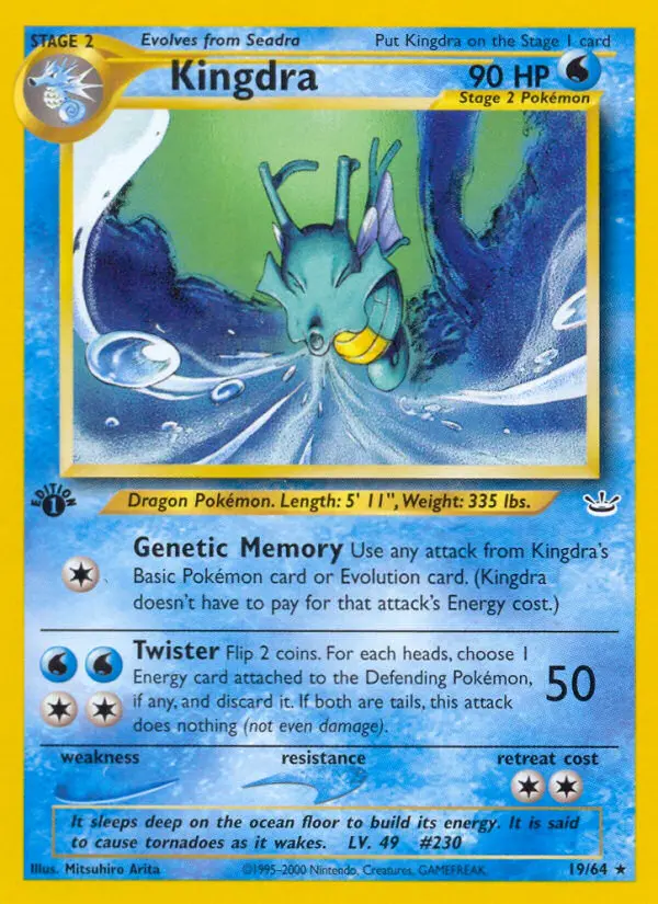 Kingdra Rare Pokemon card #19 from Neo Revelation