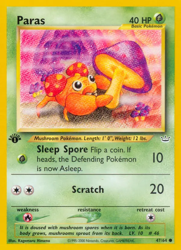 Paras Common Pokemon card #47 from Neo Revelation