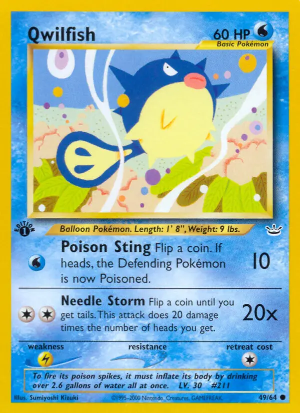 Qwilfish Common Pokemon card #49 from Neo Revelation