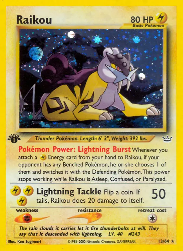 Raikou Rare Pokemon card #13 from Neo Revelation