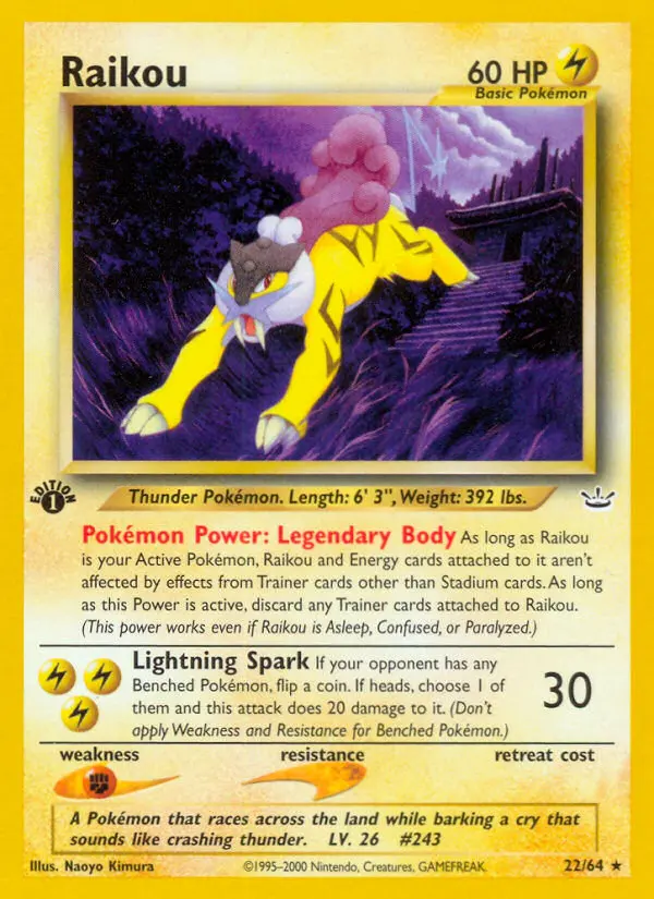 Raikou Rare Pokemon card #22 from Neo Revelation