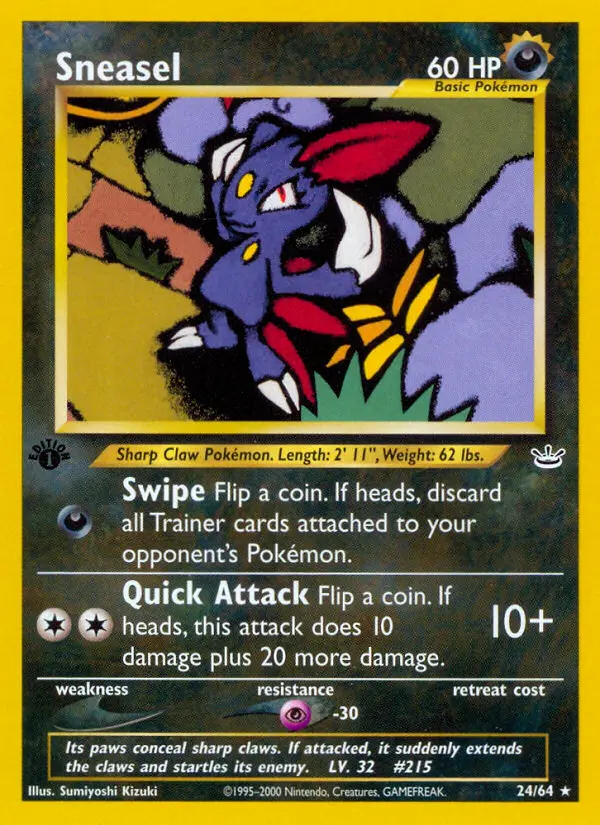 Sneasel Rare Pokemon card #24 from Neo Revelation