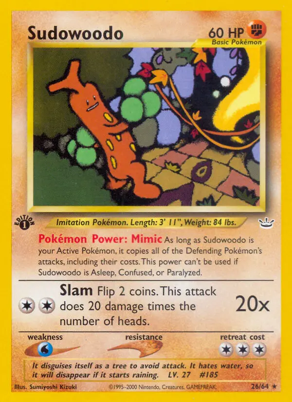 Sudowoodo Rare Pokemon card #26 from Neo Revelation