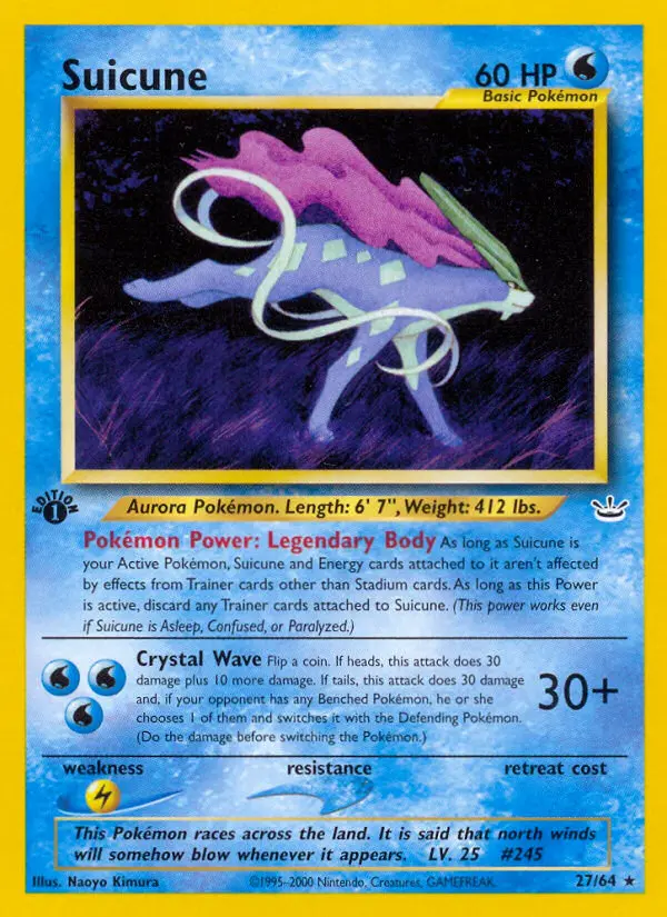 Suicune Rare Pokemon card #27 from Neo Revelation