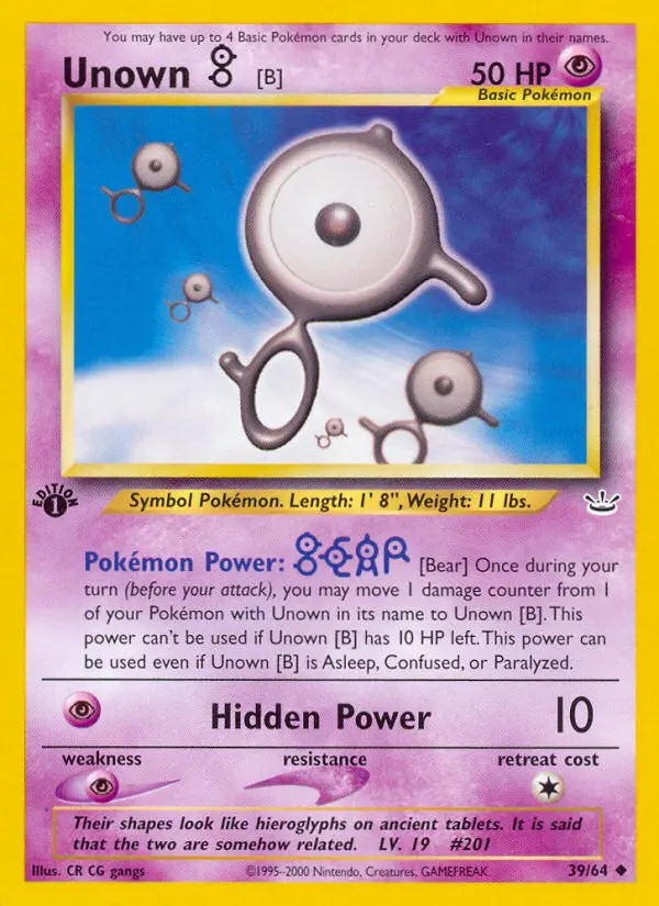Unown [B] Uncommon Pokemon card #39 from Neo Revelation