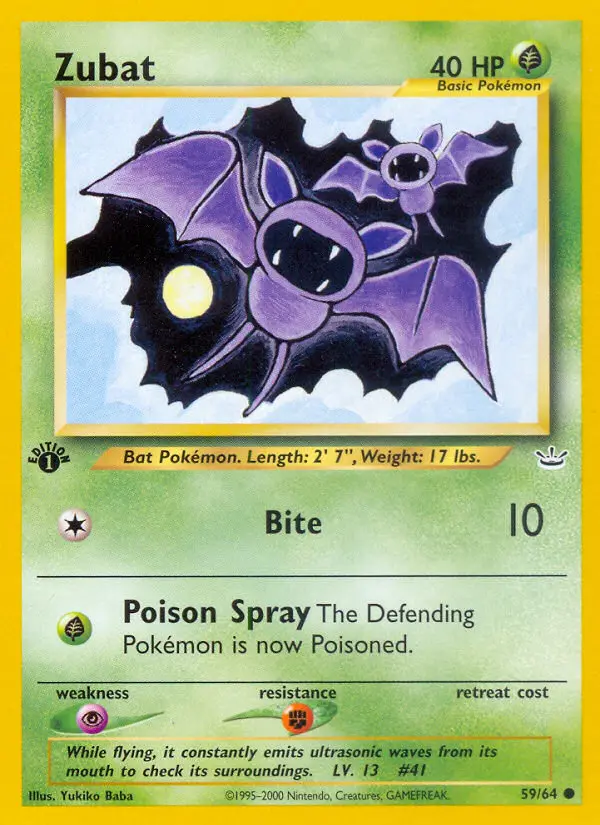 Zubat Common Pokemon card #59 from Neo Revelation