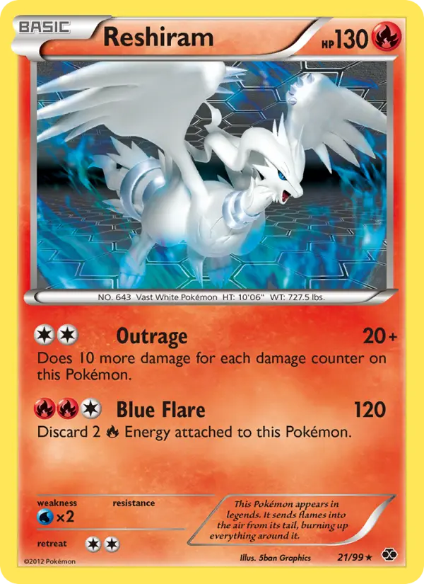Reshiram Rare Pokemon card #21 from Next Destinies